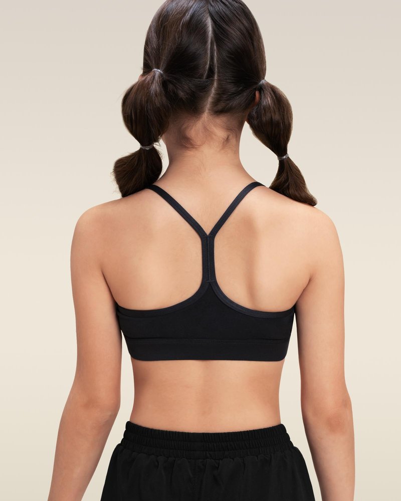Stelle Girls Sports Bra Training Bra Spaghetti Strap Y Back Bra Yoga Crop Top for Teens Kids(Black,L)