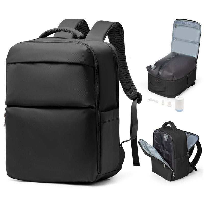 bergsalz Vacuum Backpack Travel With Pump,Mochila De Viaje Compresion Al Vacio,Personal Item Travel Backpack With Vacuum System,Large Carry On Vacpack Backpacks For Women Men,Black
