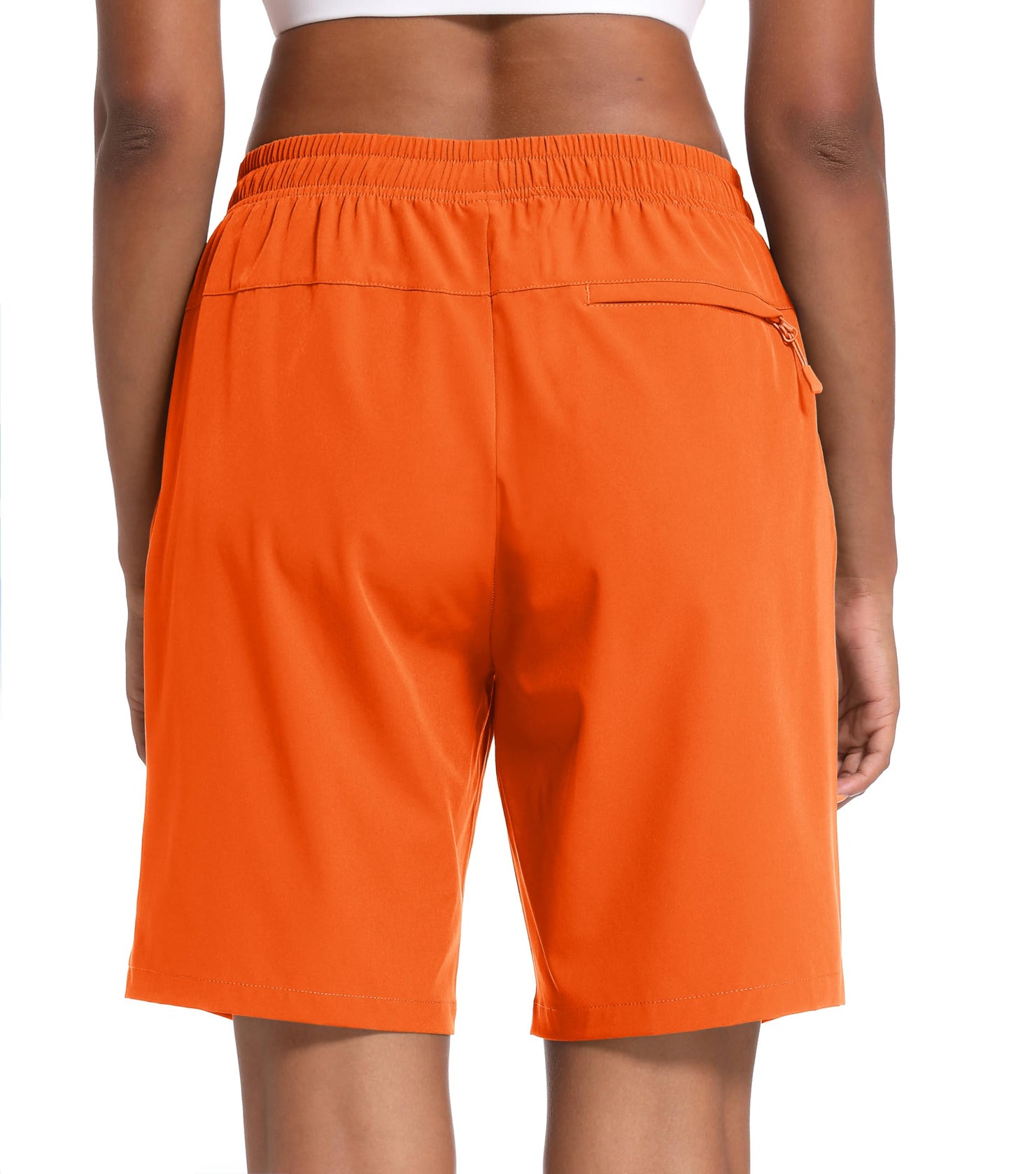 MAGCOMSEN Hiking Shorts Women Orange Quick Dry Cooling Elastic Waist Golf Casual Athletic Shorts Pockets for Seniors M