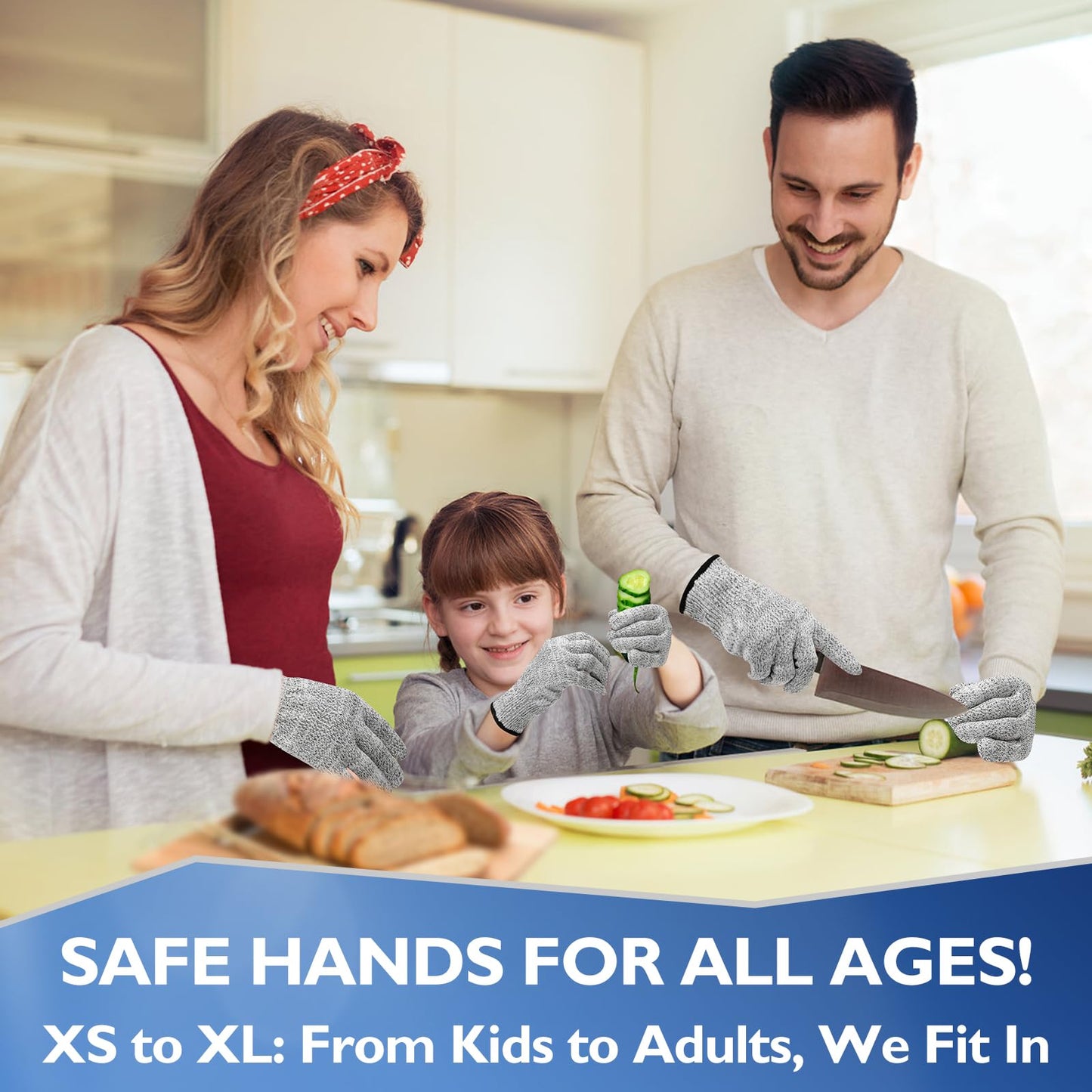 CAISIDIONG 2 Pairs Cut Resistant Gloves Level 5 Food Grade,Size L, Machine Washable, Ambidextrous Safety Gloves for Oyster Shucking, Mandolin Slicing, Butcher Meat Cutting,Suitable for men and women