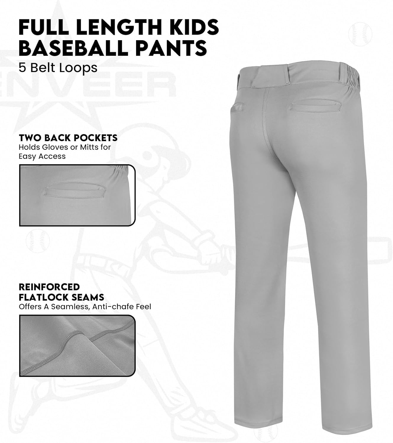 Regine Switzerland Youth Baseball Pants - Full Length Open Bottom Design for Comfort & Durability