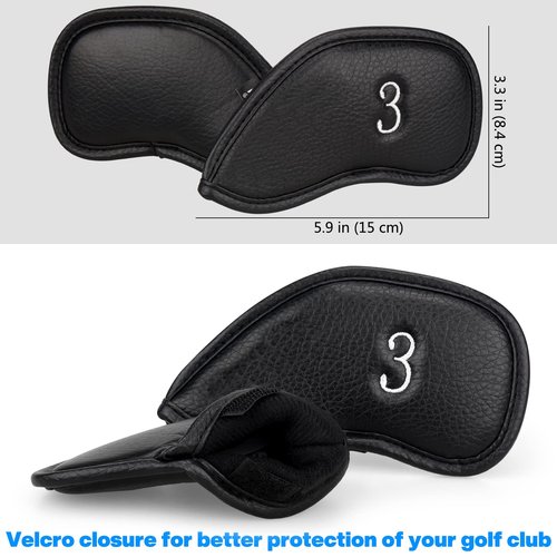 Left Handed Iron Covers Golf Club Iron Covers Black Leather Golf Iron Headcovers Set Left Handed Iron Covers for Golf Clubs Sliver Number Embroidery 12pcs/Set