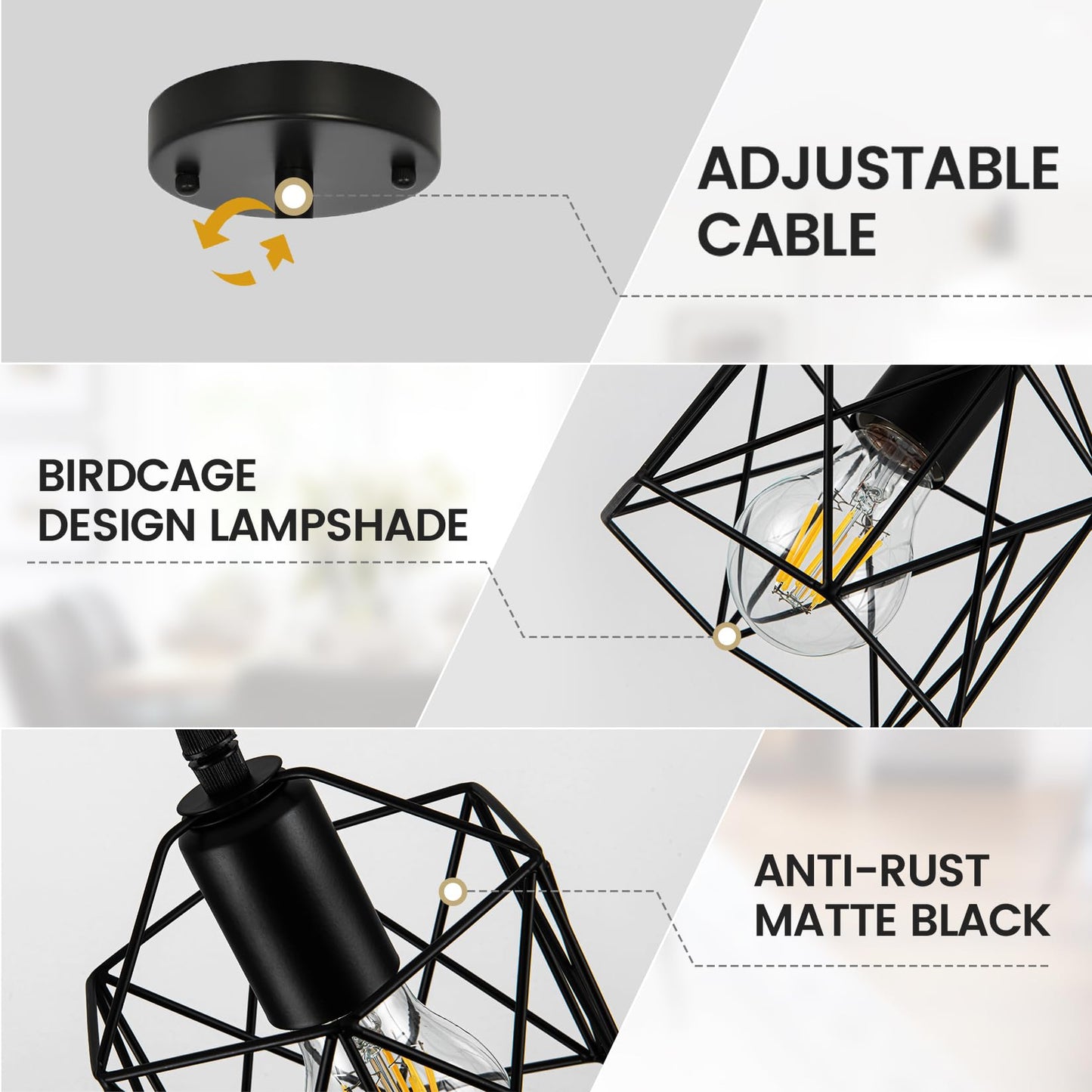 1-Light Hanging Pendant Light Fixture, Black Pendant Lights Kitchen Island, Farmhouse Pendant Lighting with Bedroom Dining Room, E26 Base, Bulbs Not Included