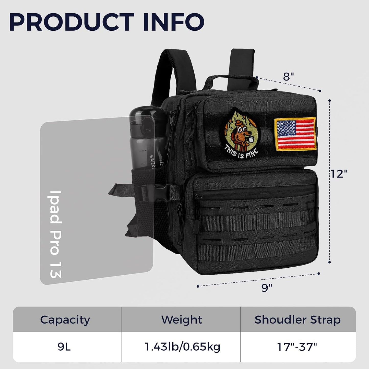 Skiennix 9L Mini Tactical Backpack - Versatile Military Gym Bag for Men & Women | Black Molle Daypack