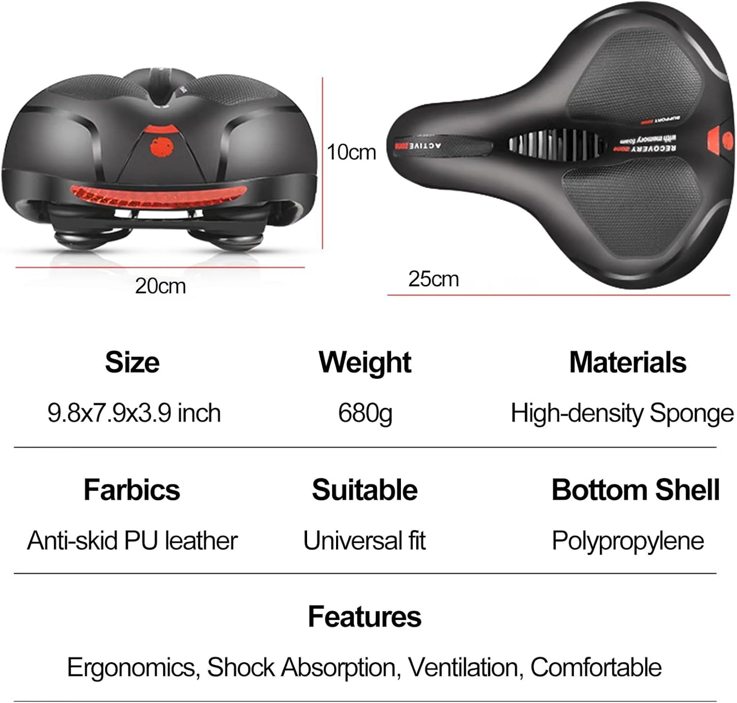 TOPCABIN Comfort Bike Saddle - Waterproof Wide Replacement Seat with Dual Shock Absorption & Memory Foam