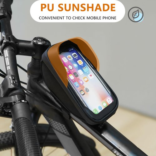 RidingRush Bike Phone Mount Bag, Waterproof Bicycle Phone Holder with Touchscreen & Sun Visor, Frame Phone Bag Fits Up to 7 Inch Phones for Cycling Commute