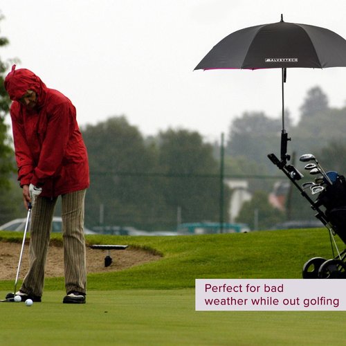 AlveyTech Black & Red Golf Umbrella - Durable Rainproof Fabric Parasol Cover with Foam Handle, Fast Acting Button and Strap, Weather Protection for Mobility Scooters, Power Chair Umbrella Holders