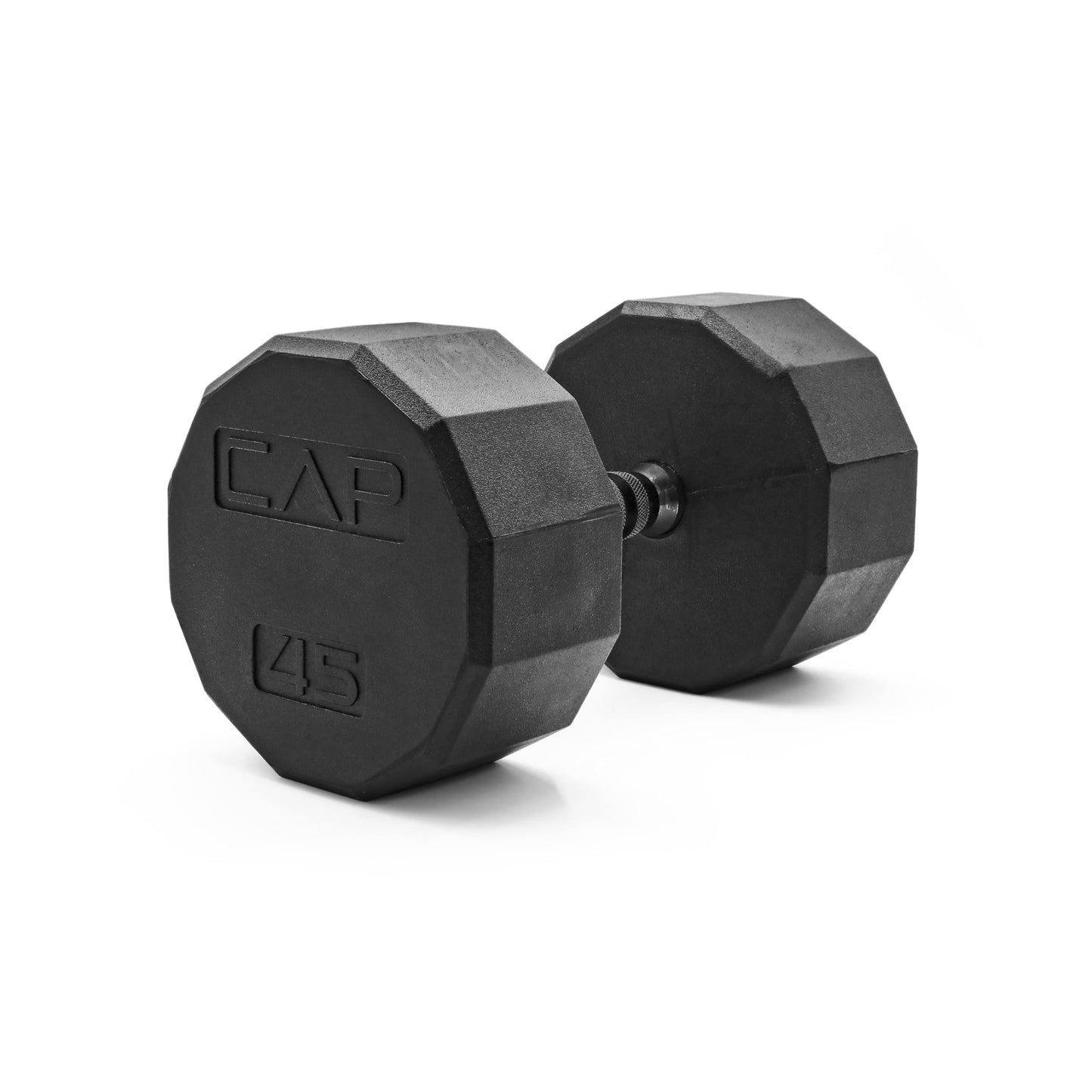 CAP 45 LB 12-Sided Rubber Coated Dumbbell Weight, Rubber Free Weights for Home Gym Strength Training, Black Oxide Handle, Single