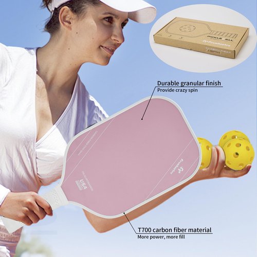 FH-500 T700 Pickleball Racket, 14MM Thick Two-Handed Offensive Pickleball Racket, Speed and Control (Pink)