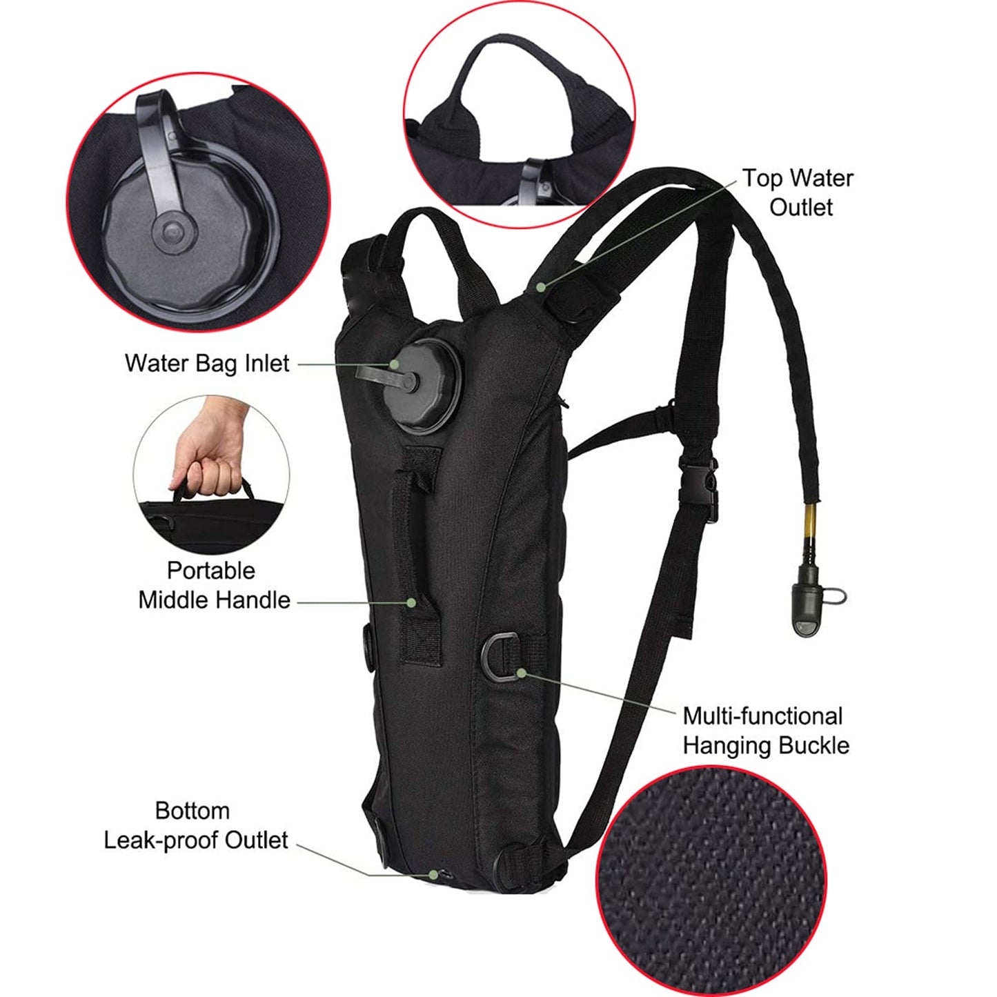 Water Backpack Black Hydration Backpack with 3 Liter Bladder Lightweight & Waterproof Hydration Pack for Hiking, Cycling, Running,Climbing Outdoorer ,Gift for dad