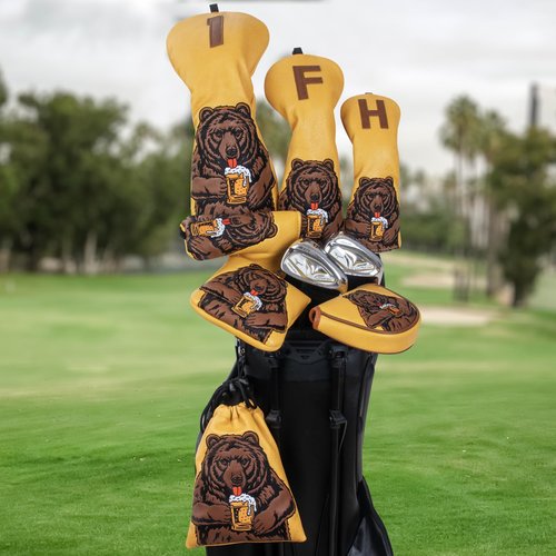 LZFAN Golf Club Head Cover Golf Head Cover Driver Headcover Fairway Wood Headcover Hybrid Club Head Cover Golf Blade Mallet Putter Cover Beer Bear (Hybrid)