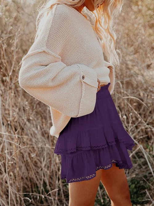 Aoudery Flowy Shorts - Casual Boho Ruffle Tiered High Waist Mini Skirts for Golf & Tennis