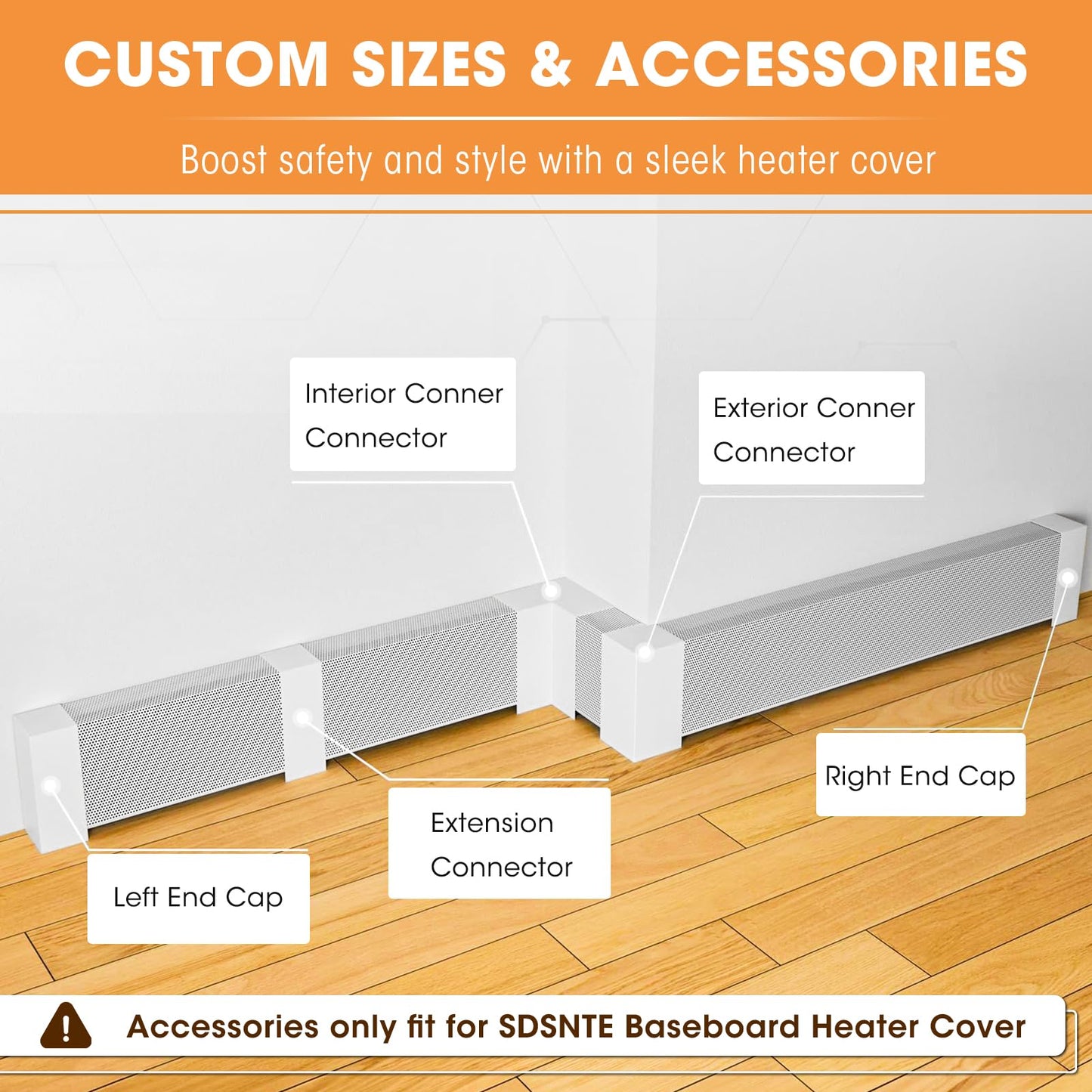 5ft Steel Easy Slip-On Baseboard Heater Cover with End Caps for Bathroom & Hydronic System for Replacing Old Cover, White