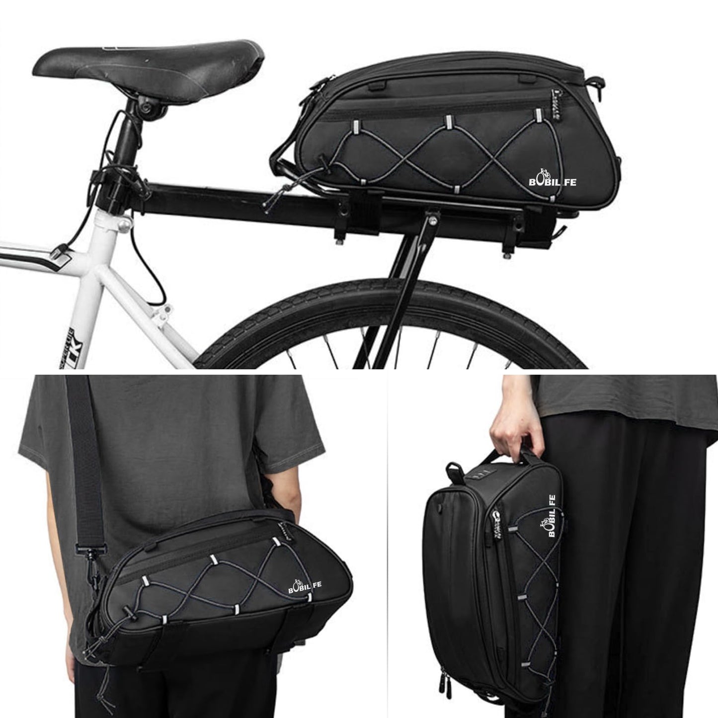 BOBILIFE Bike Rear Rack Insulated Trunk Bag - 10L Large Capacity Waterproof Bicycle Travel Expedition Back Rack Seat Cargo Carrier Bag for Bicycle, E-Bike and Motorcycle