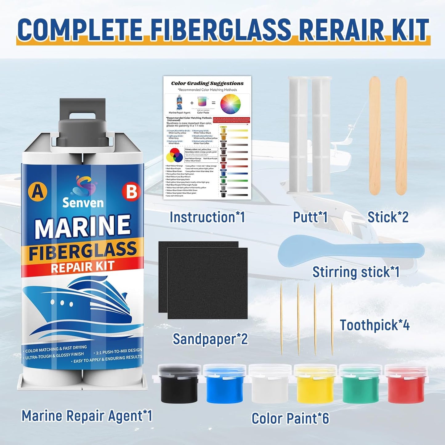 Skiennix Fiberglass Boat Repair Kit - White Resin Gel Coat for Marine Repairs | 2-Pack