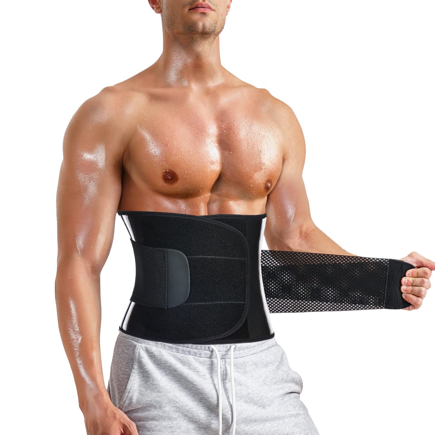 MOLUTAN Men Waist Trainer Trimmer for Tummy Control Compression Shapewear Body Shaper Sweat Belt X-Large Black