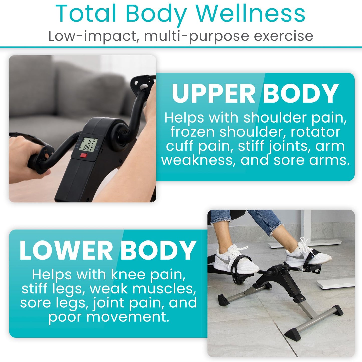 Vive Folding Pedal Exerciser - Under Desk Exercise Bike for Seniors, Elderly - Sit Down Stationary Peddler Equipment for Arm, Leg, Hand, Foot - Mini Floor Bicycle with LCD Display, Adjustable Tension