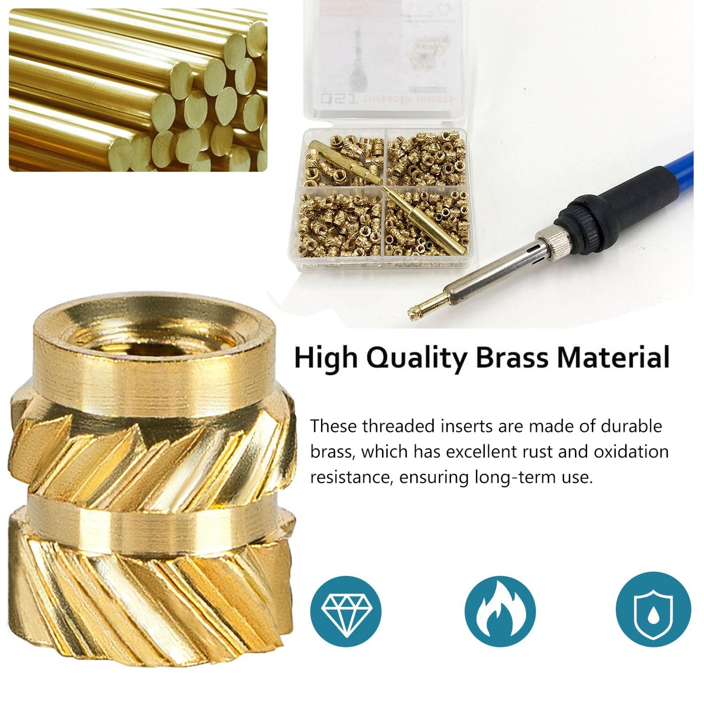 QSJ 300Pcs Threaded Inserts Set with Soldering Iron Tip Brass Heat Set Insert M2.5 M3 M4 Insert Nut for 3D Printed Plastic Materials