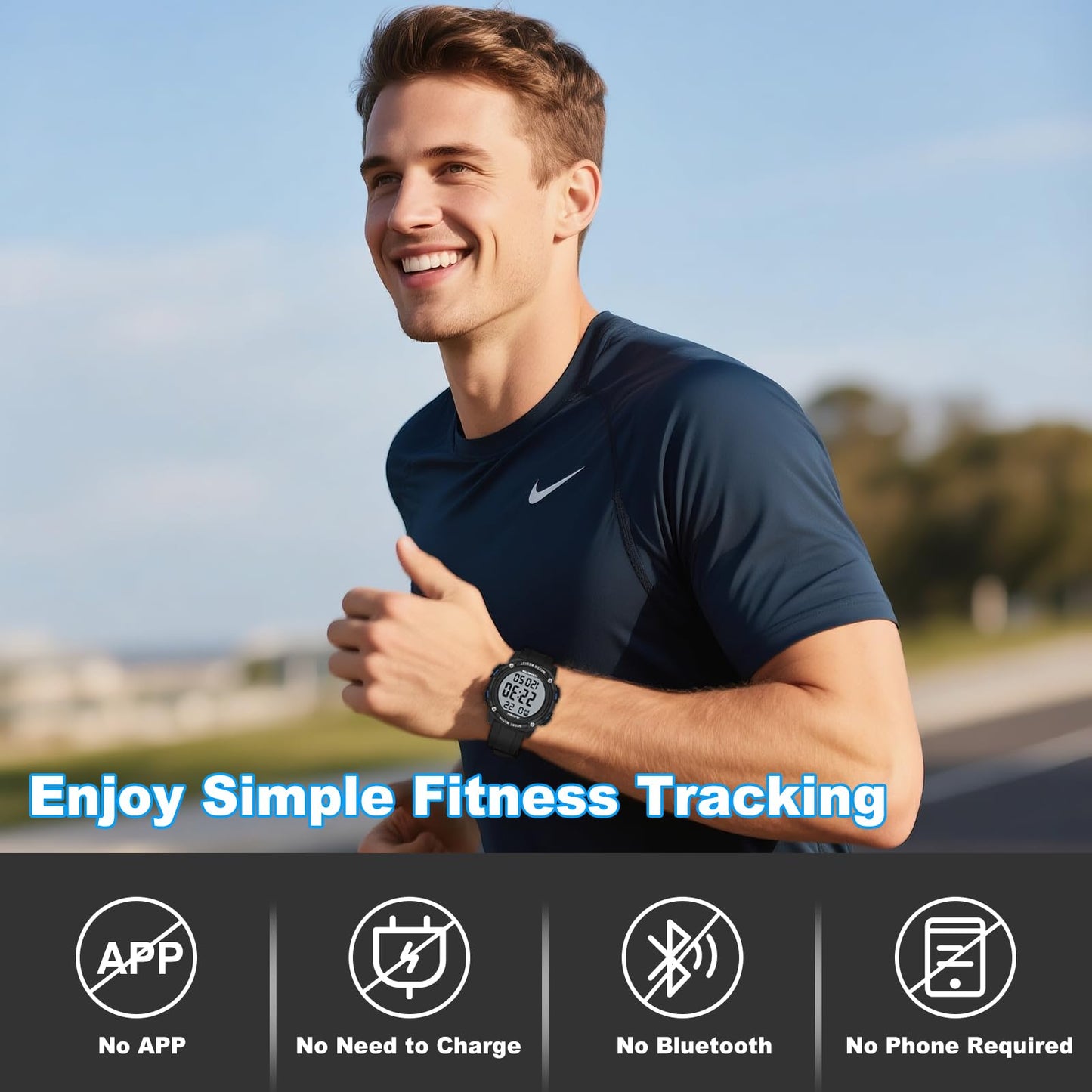 AVTREK Pedometer Watch for Walking Steps and Miles Calories NoAPP Needed 50M Waterproof Digital Step Counter Watch Sport Simple Fitness Tracker for Men(Black)