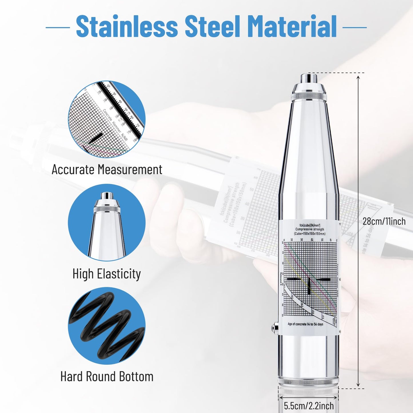 eLabPal Concrete Rebound Hammer, Concrete Hammer Tester, 10-60Mpa (1450-8702psi), Concrete Tester Portable Resiliometer Test Meter Tool, Type N