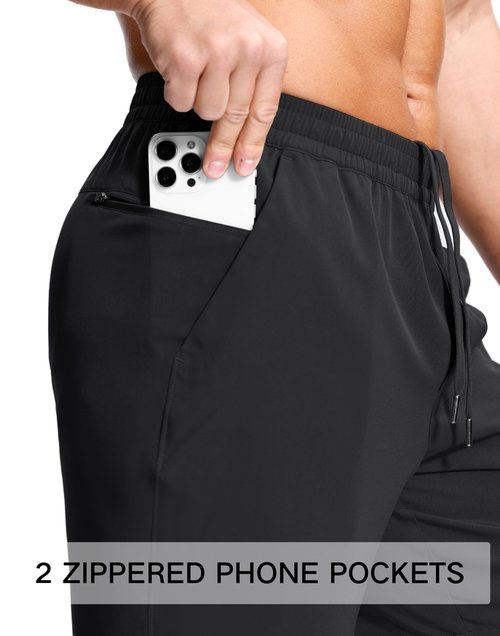 GGJ Men's Lightweight Athletic Shorts with 2 Zipper Pockets 7" Gym Workout Running Quick Dry Tennis Basketball Shorts for Men Black L