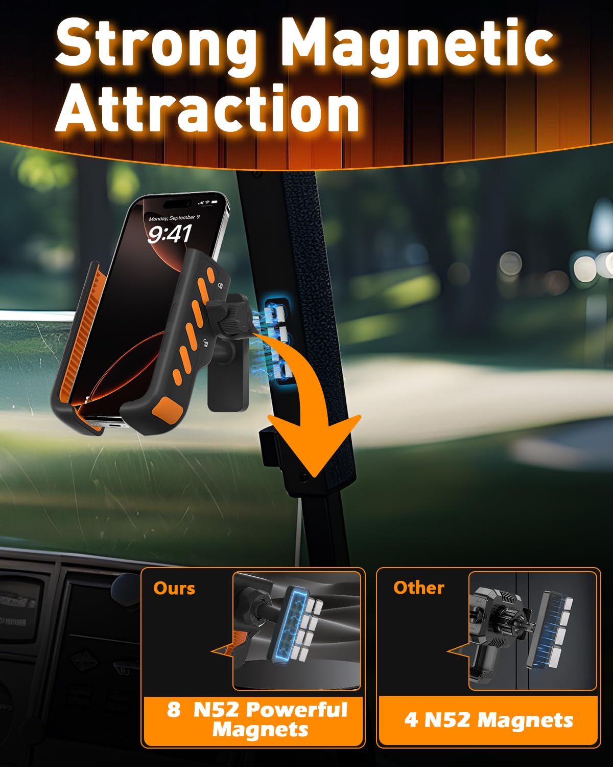 Zekoodl Golf Cart Phone Holder, Magnetic Phone Holder for Golf Cart, with Super Strong N52 Magnets, Fits EZGO/Yamaha/Club Car/Icon Golf Cart, Golf Accessories for Men & Women - Golf Cart, Gym (1 Pack)