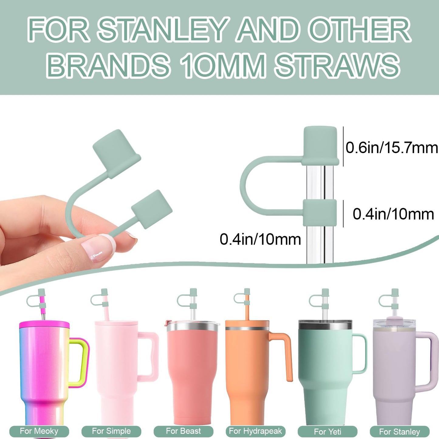 GGDECA 7Pcs Straw Cover Cap for Stanley Cup,Simple 10mm(0.4inch) Silicone Straw Toppers for Stanley 40&30oz Tumbler Accessories-Green