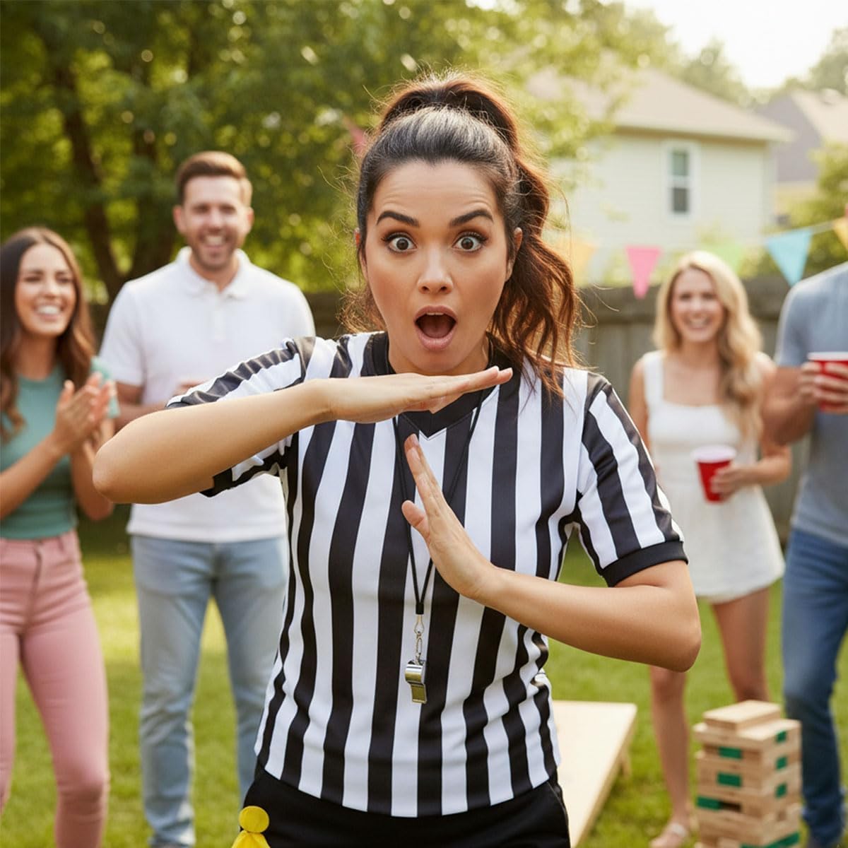 Skiennix Referee Shirt - 4-Piece Umpire Costume Set with Jersey, Flags & Whistle for Football