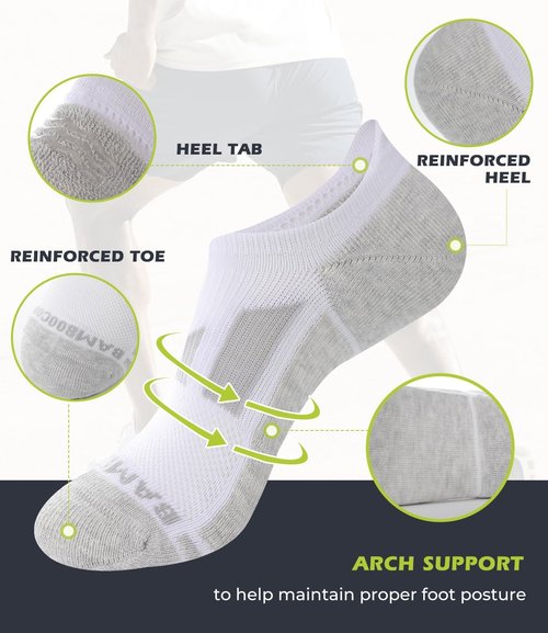 BAMBOO COOL Men's No-Show Socks - Breathable, Moisture-Wicking, Non-Slip | 6-Pack for Running & Workouts