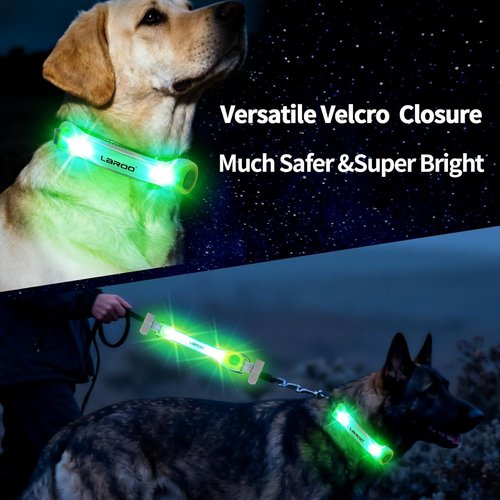 LaRoo Dog Collar Light - Universal LED Safety Lights for Night Walking | Green Nylon Stickers