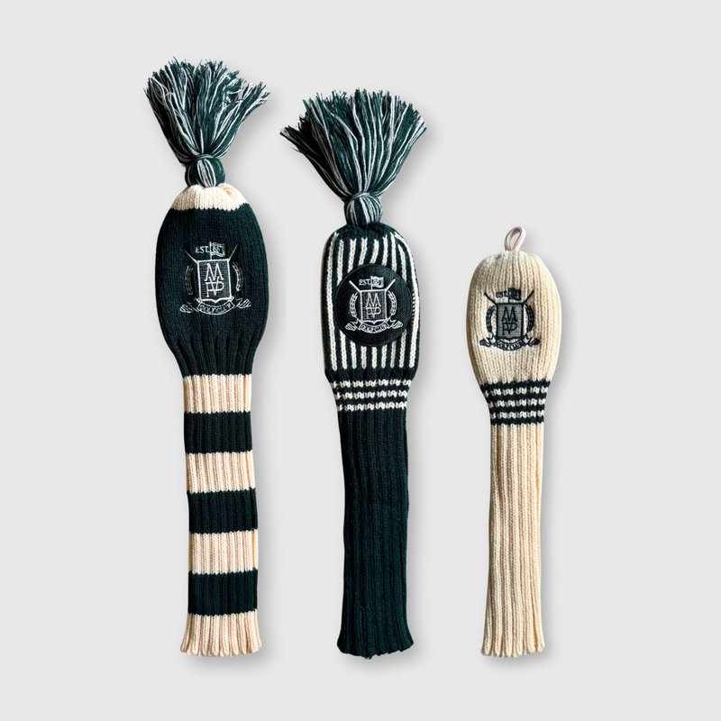 Wool Knit Golf Covers Set - Cream/Green