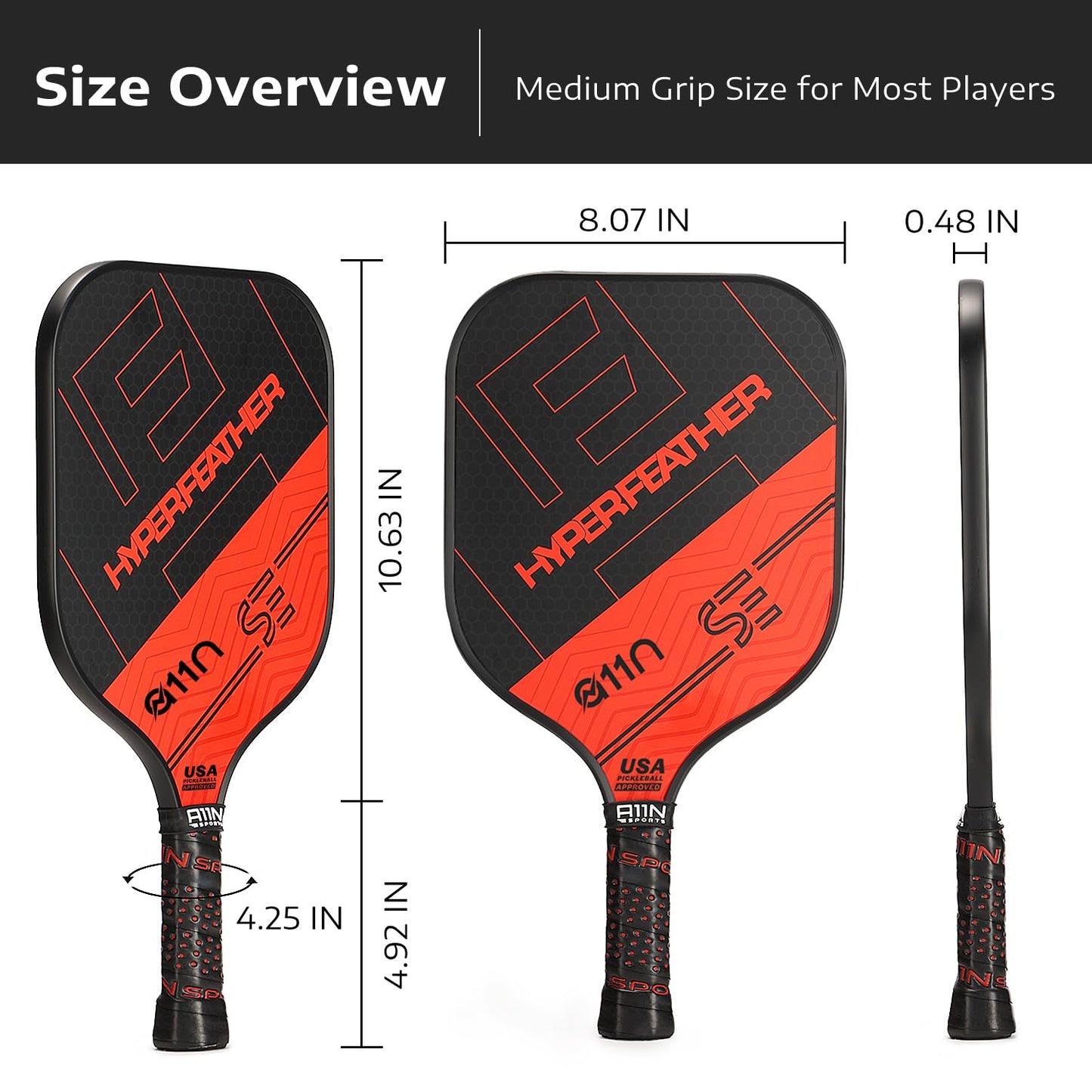 A11N Pickleball Paddles Set of 2 - USAPA Approved | 8OZ, Graphite Face & Polymer Core, Cushion Grip | 4 Balls, 1 Sling Bag, Red