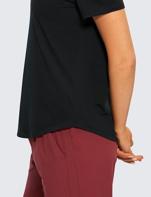 CRZ YOGA Pima Cotton Crewneck T-Shirts for Women - Soft Athletic Short Sleeve Yoga Tops