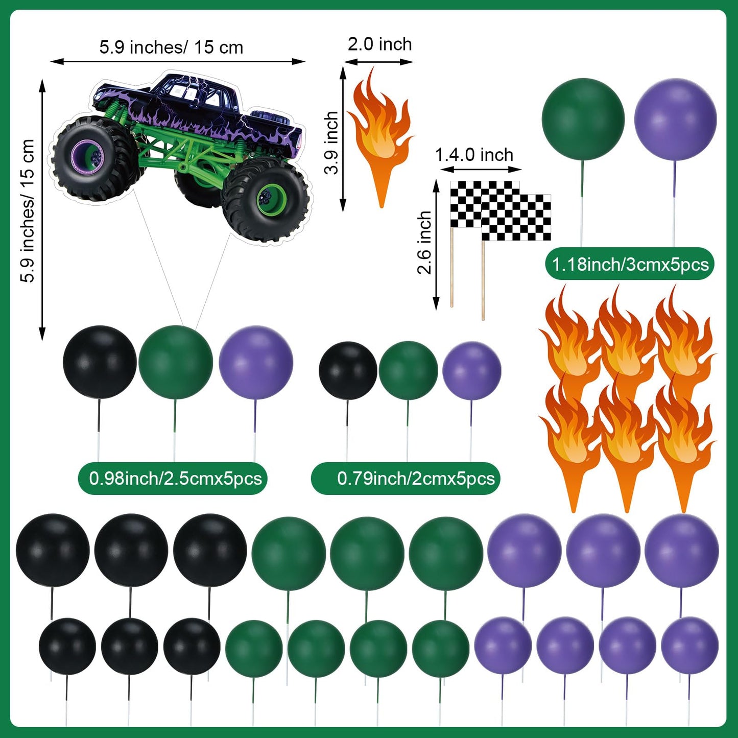 WinnerWhy 49 Pcs Monster Truck Car Cake Toppers Birthday Party Supplies Mini Balloons Cake Topper Sticks for Birthday Party Supplies, Boys' Theme Decoration