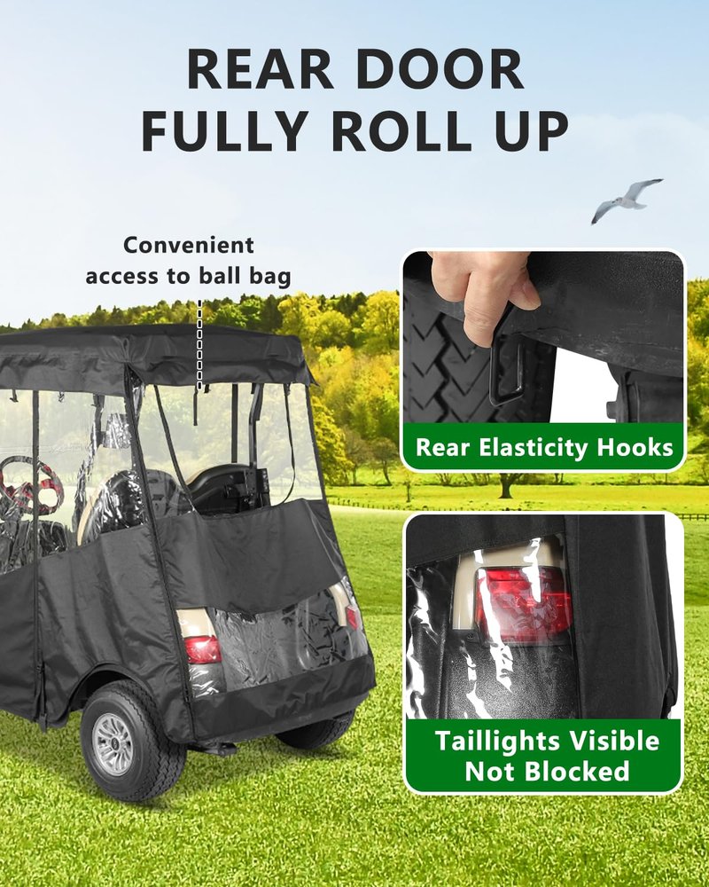 Golf Cart Enclosure 2 Passenger for Club Car Precedent,No Windshield Curtain 3 Sided Transparent Windows Golf Cart Rain Cover,Zippers Roll Up Door 2 Seater Club Car Driving Enclosure(with Seat Towel)