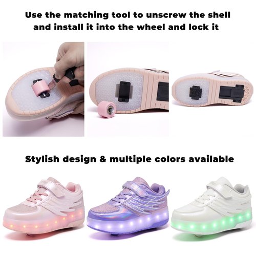 XUVUVJU LED Roller Skates Shoes Girls Boys Kids Sneakers with Wheels Pink
