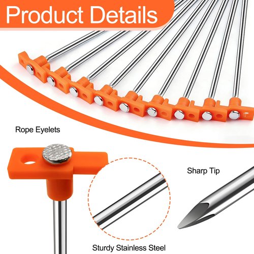 Jibrelxion 40 Pack Tent Stakes Heavy Duty, 7.8 Inch Galvanized Non-Rust Metal Tent Pegs, Ground Stakes Canopy Anchors Spikes, Camping Accessories for Patio, Garden, Canopies, Grassland, Orange