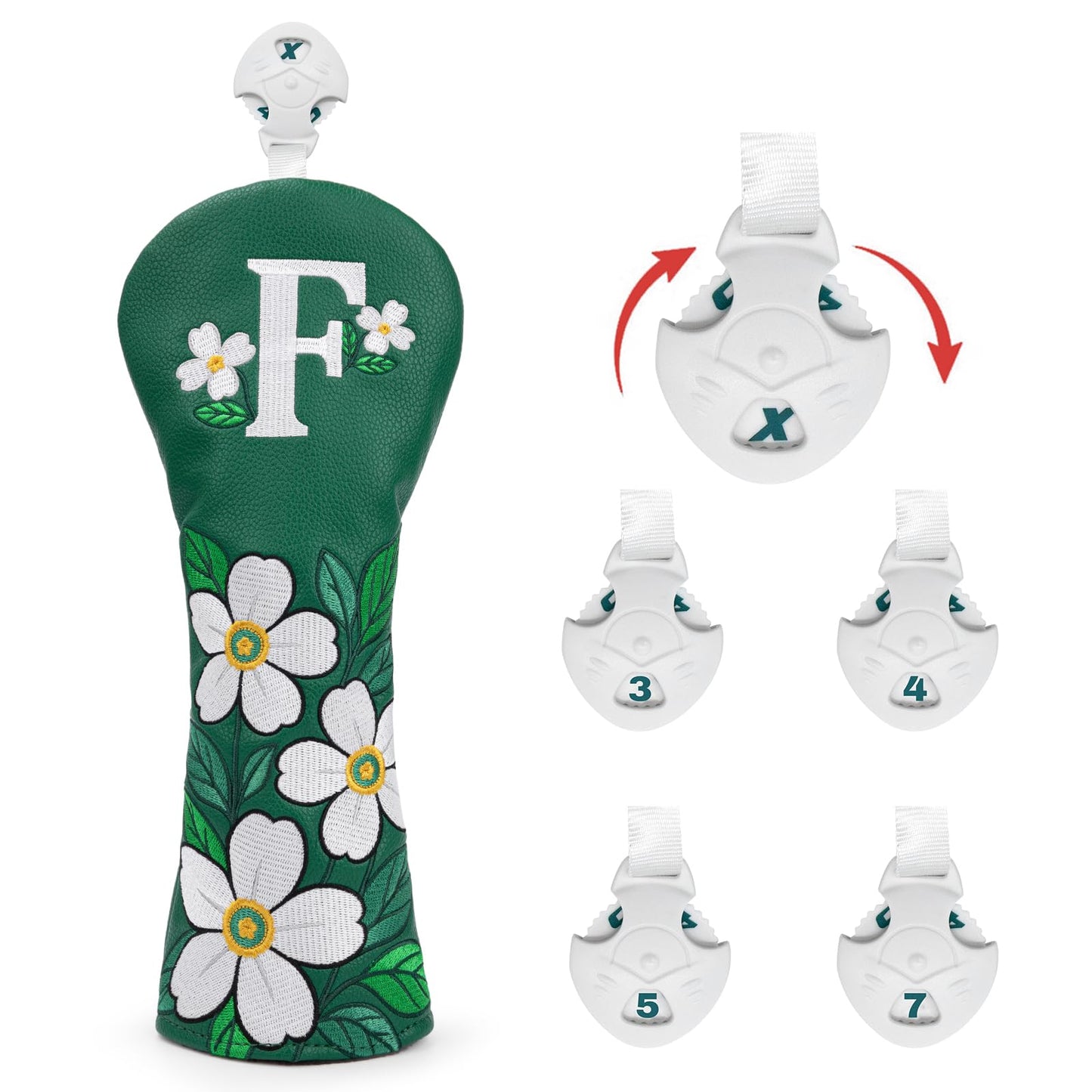 Golf Club Covers for Women Men Golfers, Green with Blooming Flowers Golf 3 Wood Cover Fairway Wood Headcover Rotatable # 3 4 5 7 X, Great Golf Gifts for Women (Fairway Wood Cover)