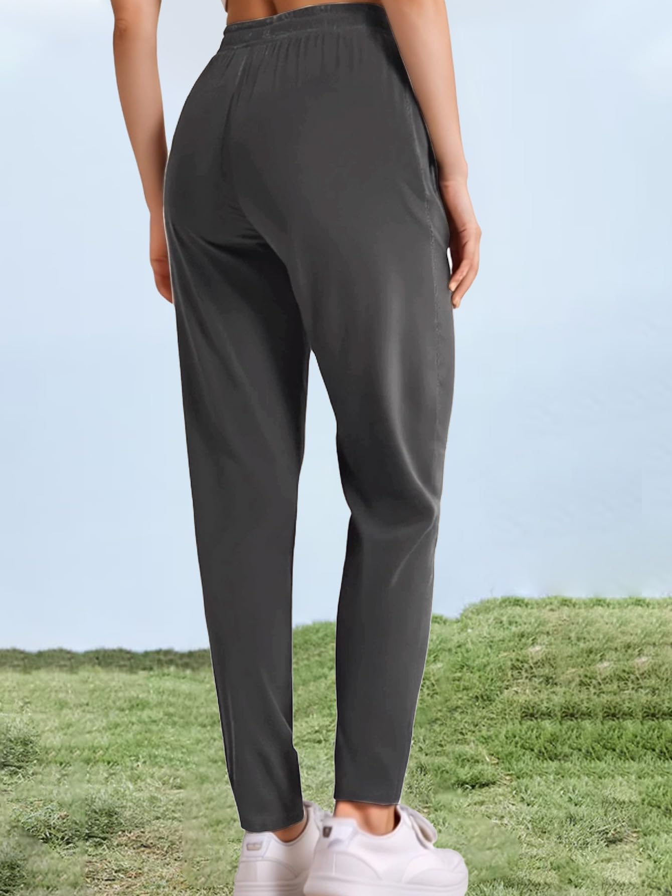 Hidkat Women's Sports Jogging Pants with Zipper Pocket Women's Hiking Fitness Tracking Workout Pants Grey