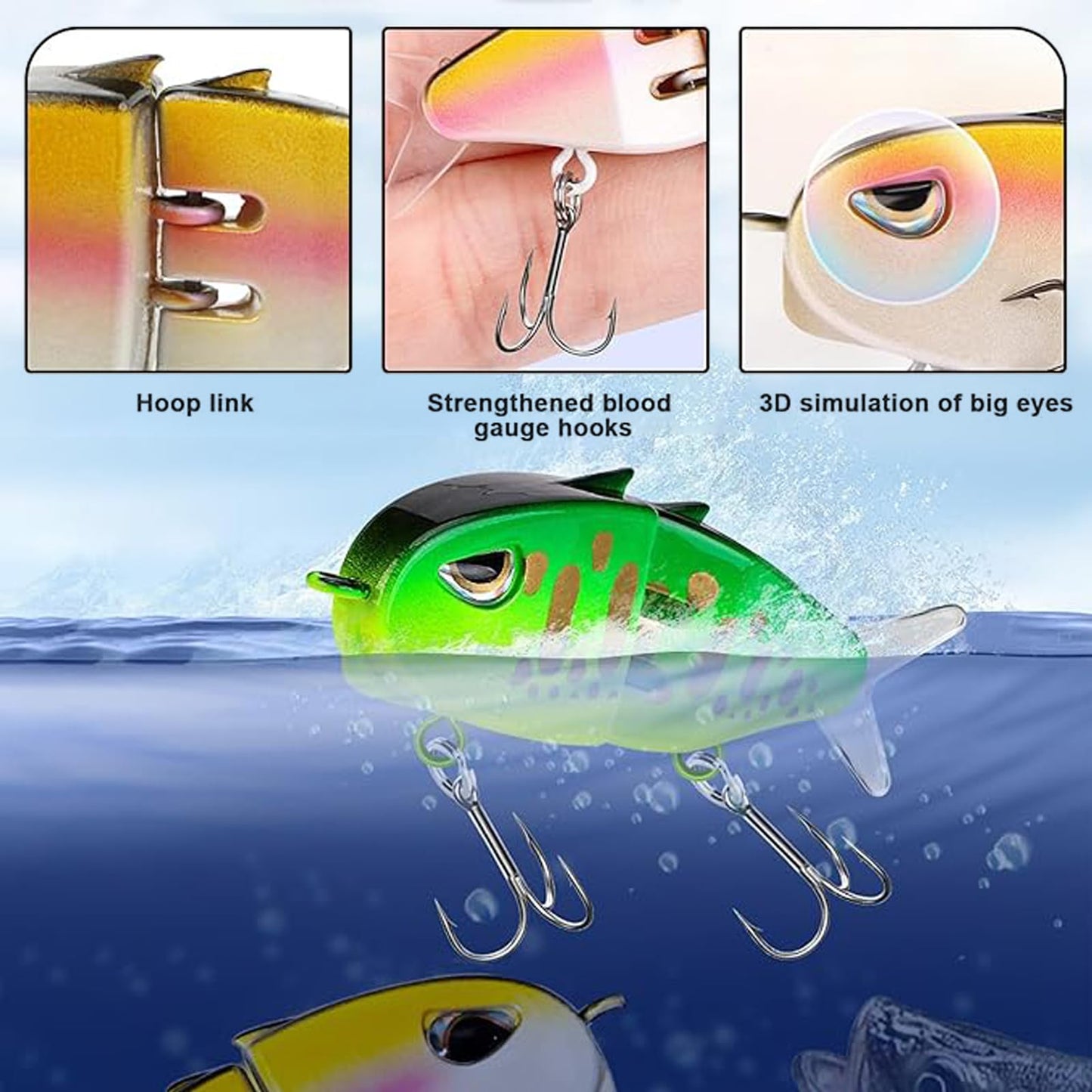 3 Pack 2.5" Jointed Swimbait Kit - Bionic Minnow Lures with S-Curve Action | Slow-Sink Bass & Trout Lures | Rust-Proof Hooks + Removable Tail