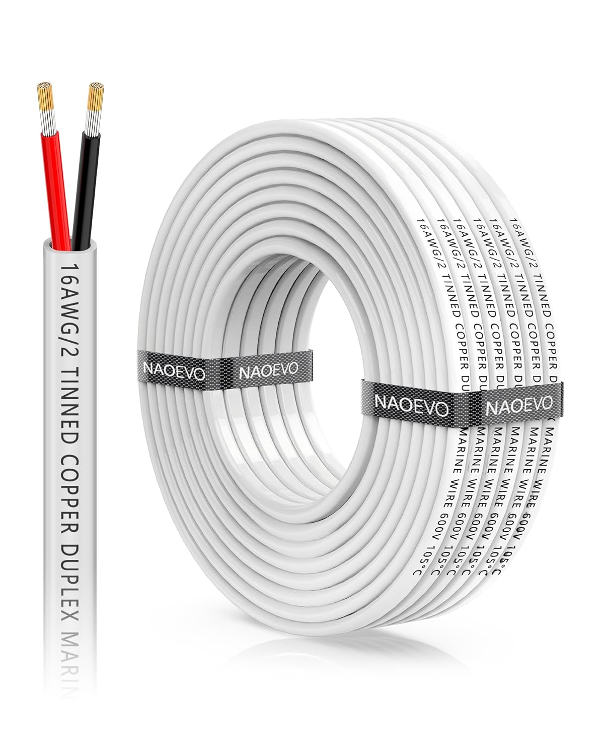 NAOEVO 16 Gauge Marine Wire - Waterproof Tinned Copper Electrical Cable for Boats, RVs & Solar | 30FT
