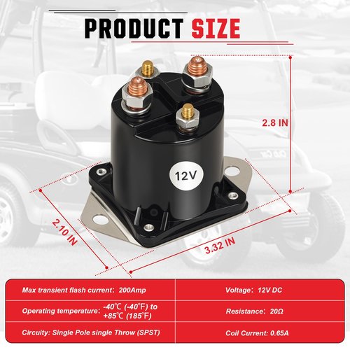VYYOKMU 12 Volt Club Car Solenoid, Club Car Starter Solenoid 12V fits for 1984-UP DS & 2004-UP Precedent Gas Golf Cart, OEM# 1013609, 1012275, 435-154, LPL6003, 1117, Golf Cart Starter Relay Solenoid