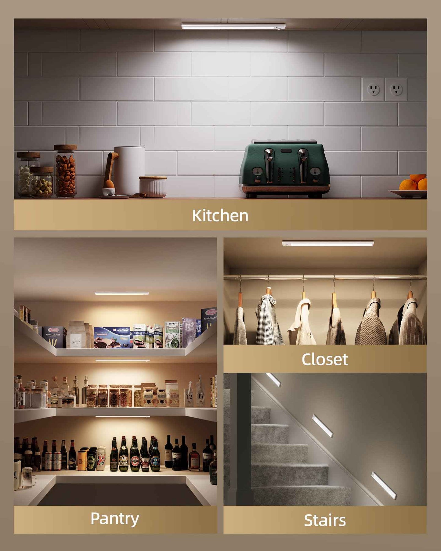 Under Cabinet Lighting, 12inch Rechargeable Motion Sensor Light Indoor, 1800mAh Battery Operated Closet Lights, with Dimmable & 3 Color Temps, Wireless Under Counter Lights for Kitchen,Stairs(6Pack) ﻿