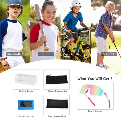 MVPTGRS Youth Baseball Sunglasses for Boys Girls Age 8-14 TR90 Frame Kids Sport Sunglasses for Softball Cycling Baseball Golf