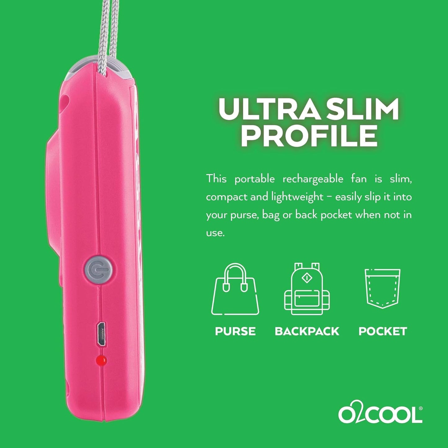 O2COOL Rechargeable Neck Cooling Fan - Portable & Lightweight | 2-Pack in Pink