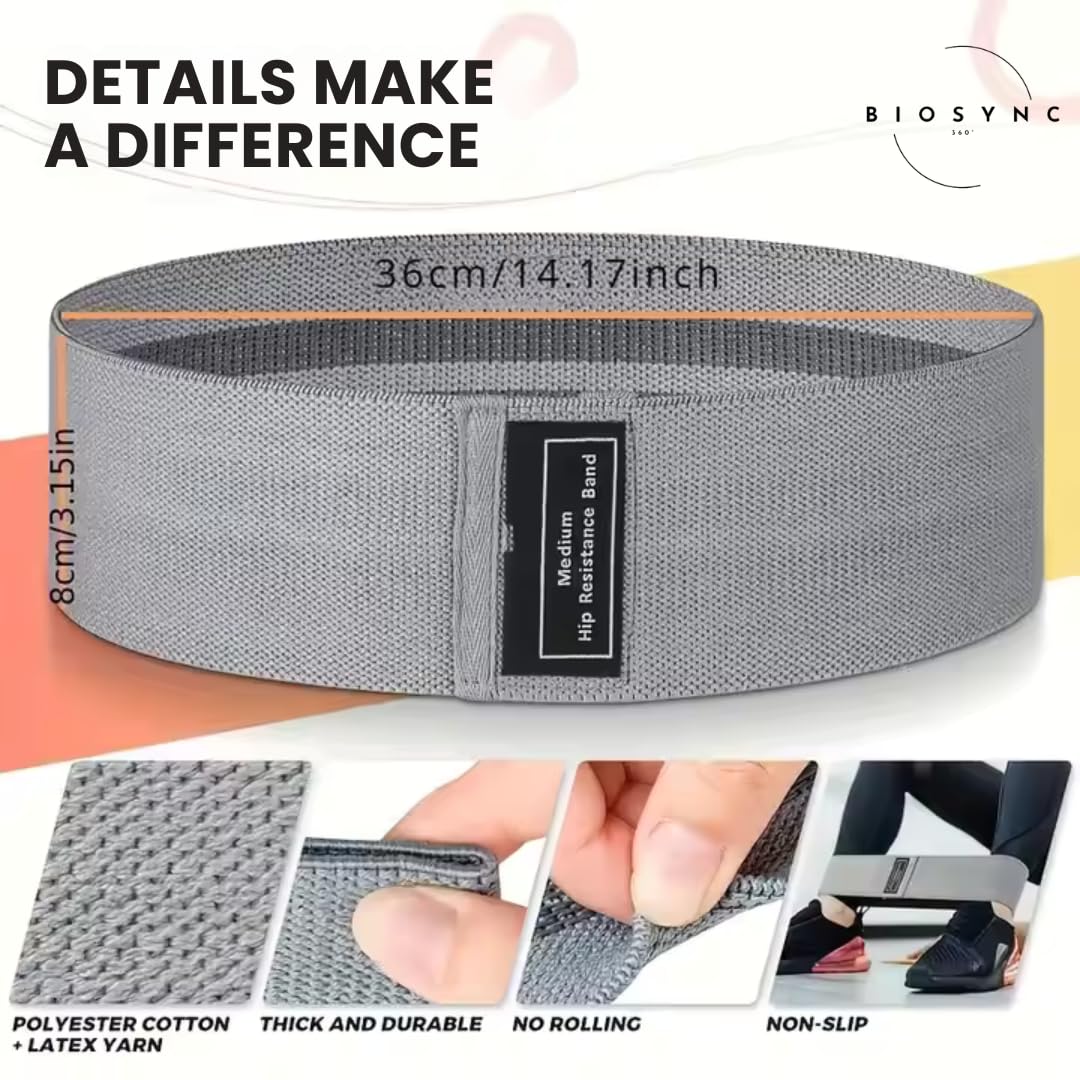 Fabric Booty Bands | Exercise Band for Legs and Butt | Fabric Resistance | Hip Resistance Bands with Workout Guide and Carry | Strength | Rehab | BioSync360 |
