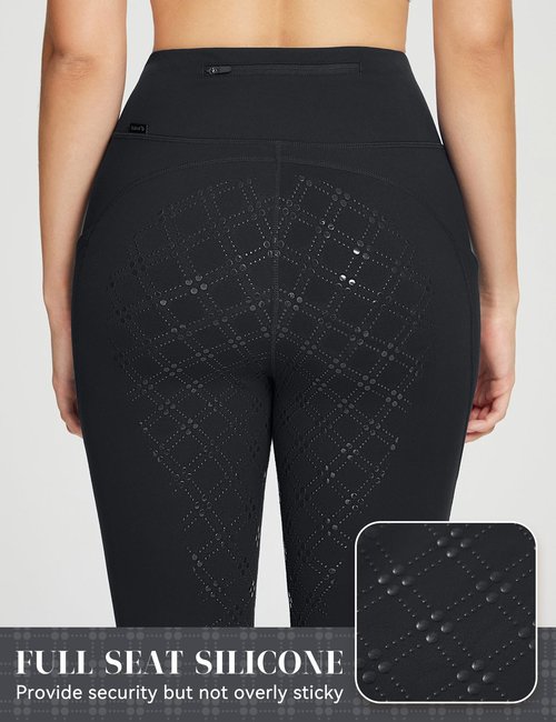 baleaf Women's Winter Riding Pants Full Seat Breeches Fleece Horse Equestrian Tights Horseback Leggings Zipper Pockets Black M