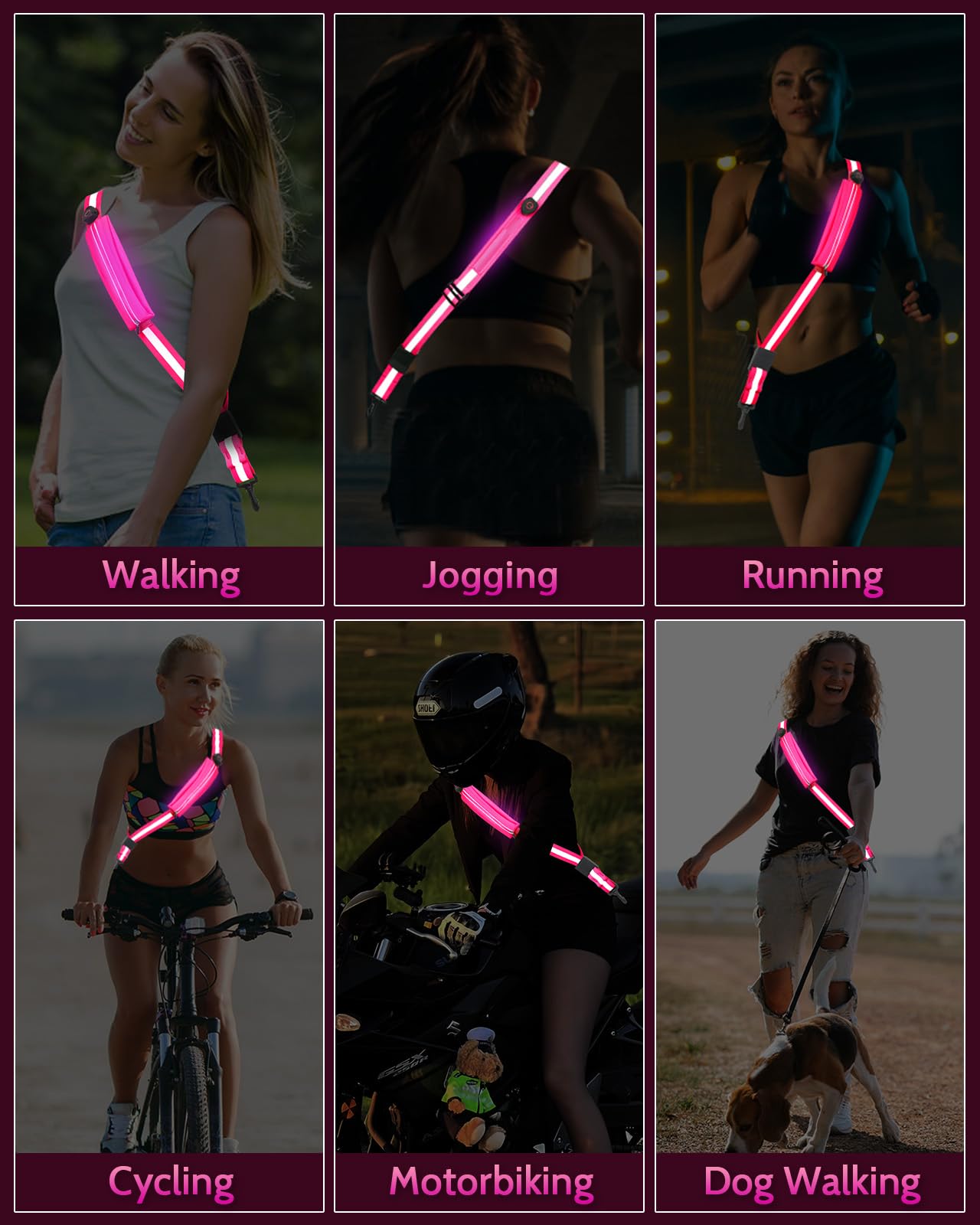 Fitense LED Reflective Belt Sash with Phone Holder, High Visibility Reflective Running Gear Rechargeable Light Up Safety Lights for Walkers for Runners Men Women