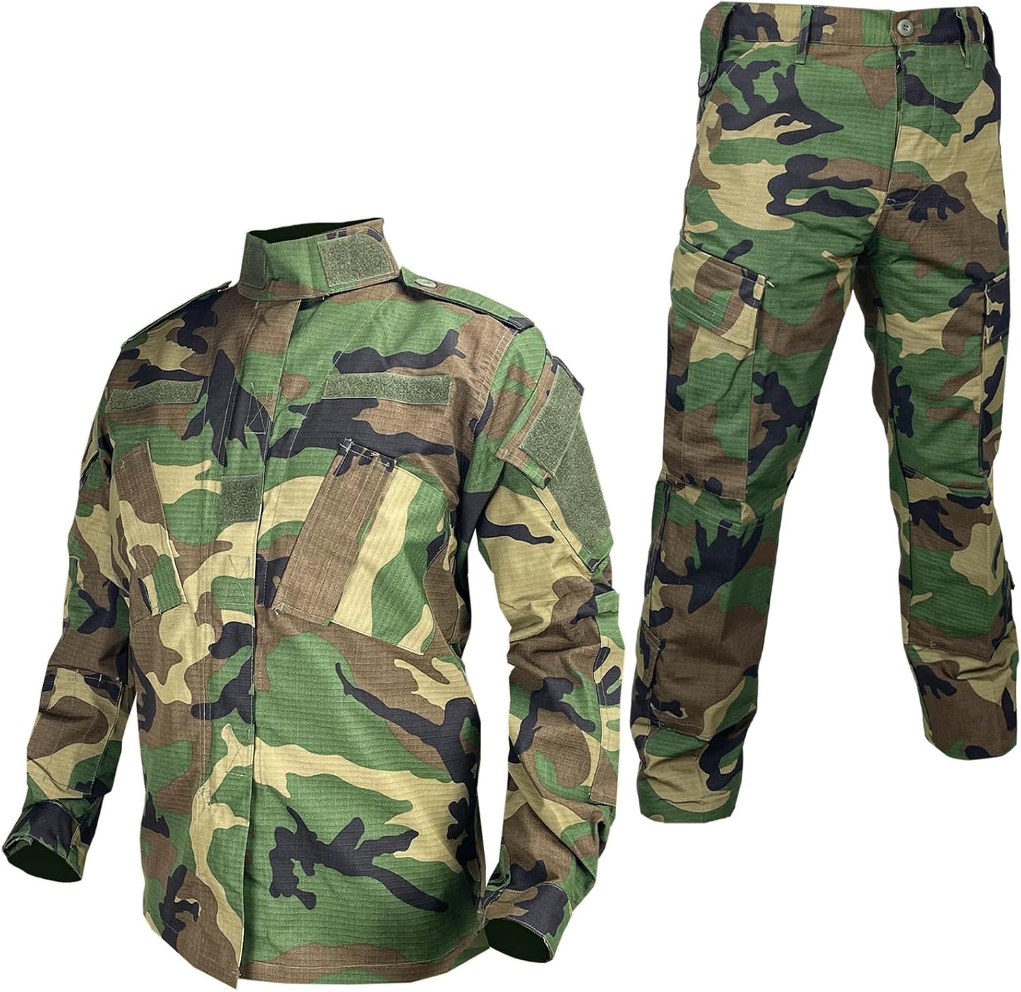 Skiennix Tactical Military Camo BDU Uniform Set - Combat Shirt & Pants for Outdoor Hunting