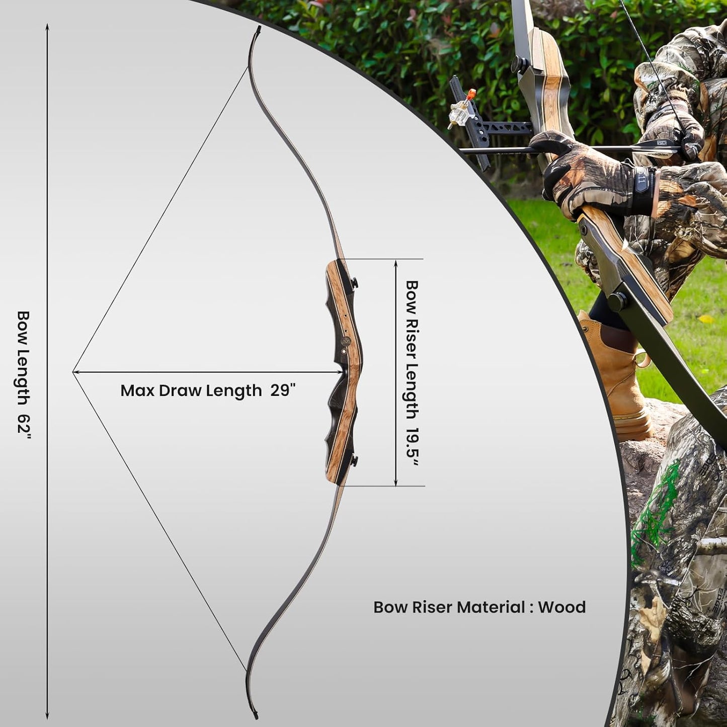 Skiennix Archery Takedown Recurve Bow - 62 Inch for Adults & Teens | Right & Left Handed, 20-65lbs
